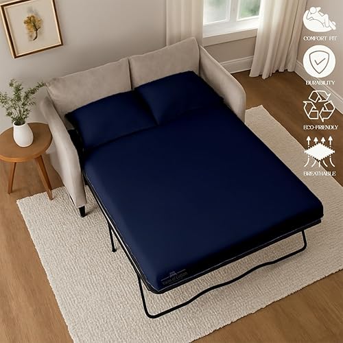 Miniatura 24 de Juego de 4 piezas para sofá cama, 100% algodón de 400 hilos, sábana bajera con bolsillos profundos, suave, sin arrugas y transpirable, calidad