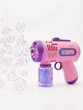 NK Spor Bubble Gun Köpük Makinesi - Balon Suyu Hediyeli Otomatik Oyuncak Tabanca-Otomatik Köpük Tabancası - 1000+ Baloncuk Kapasiteli Işıklı Bubble Gun Oyuncak - Pembe