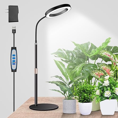 Garpsen Luces de cultivo para plantas de interior, 80 luces LED de espectro completo con temporizador para 6H12H16H, 5 niveles regulables y cuello