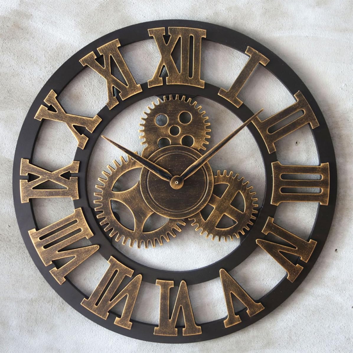 Große Goldene Wanduhr im Industrial Stil mit Zahnradmotiv Lautlos 34cm Retro Hängeuhr für Wohnzimmer und Büro