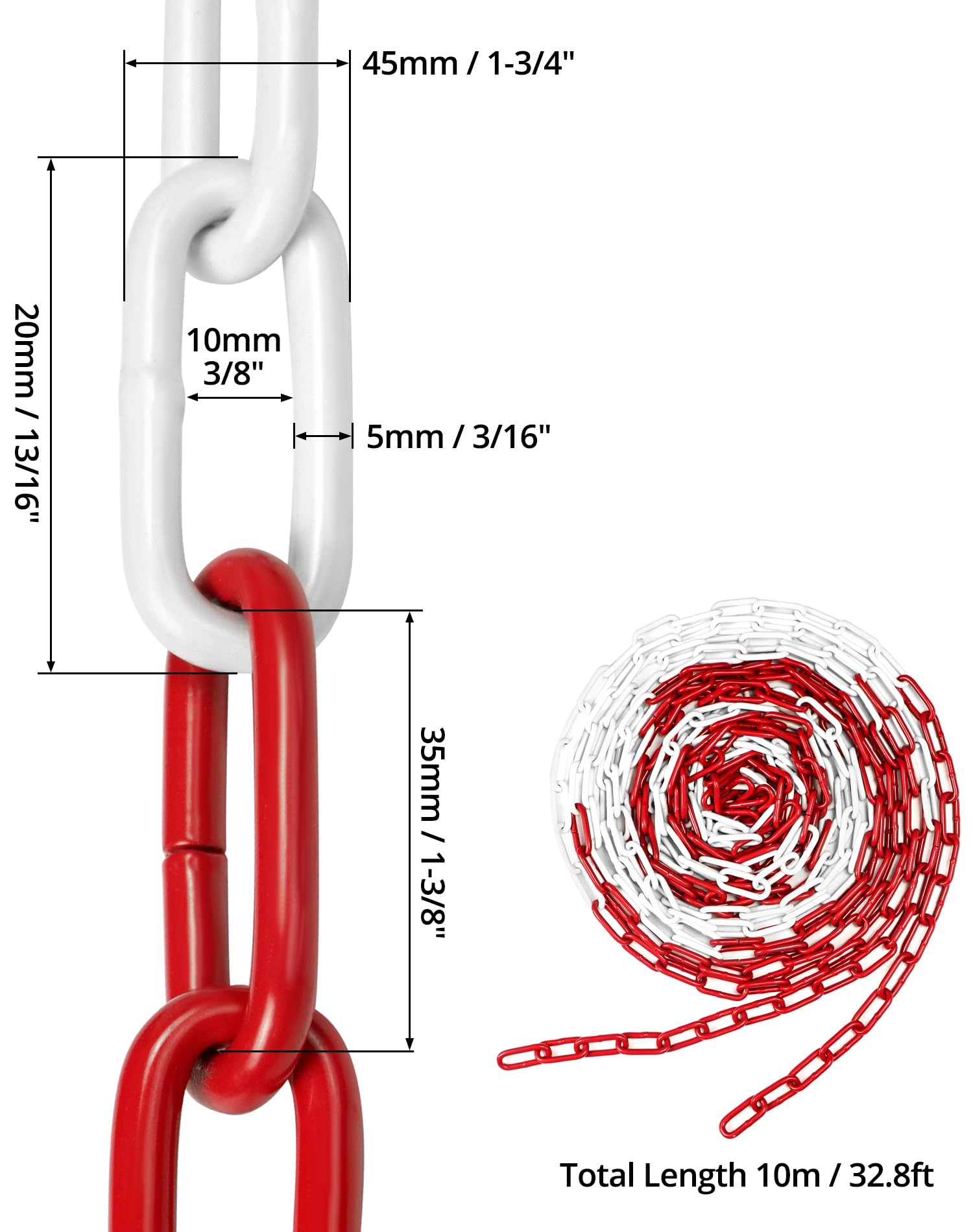 QWORK Chaîne de Sécurité en Acier ø 5 mm 10M Rouge/Blanc