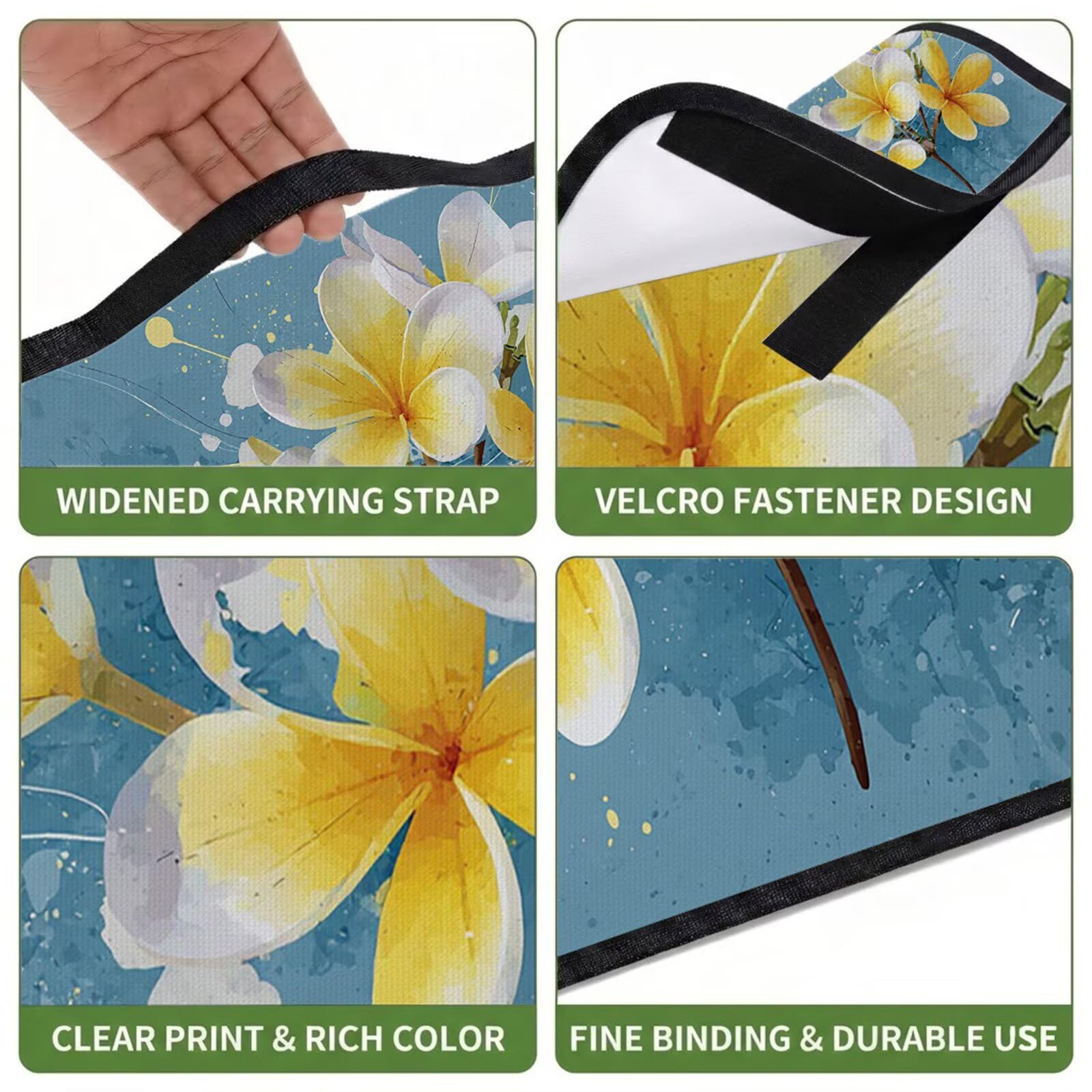Couverture Pique Nique Grande 200x300cm,Outdoor Couverture Imperméable,Pliable Tapis de Plage Dos en PVC,Picnic Blanket pour Camping Accessoires,Jardin,Parc,Famille - Fleurs Jaunes,Turquoise FZ-183