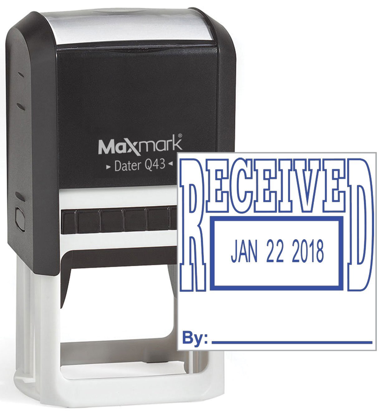 MaxMarkQ43 (Large Size) Date Stamp with Received Self Inking Stamp - Blue Ink