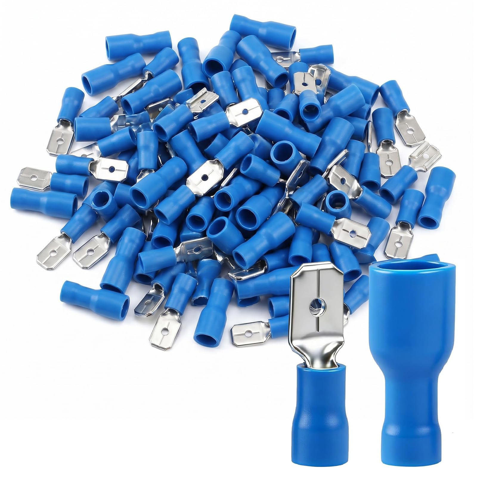 Hounyou 200 Pcs Spade Crimp Connectors, Crimps Terminals for Electrical Wiring, 100 Set Female & 100 Set Male (1.5-2.5mm²)