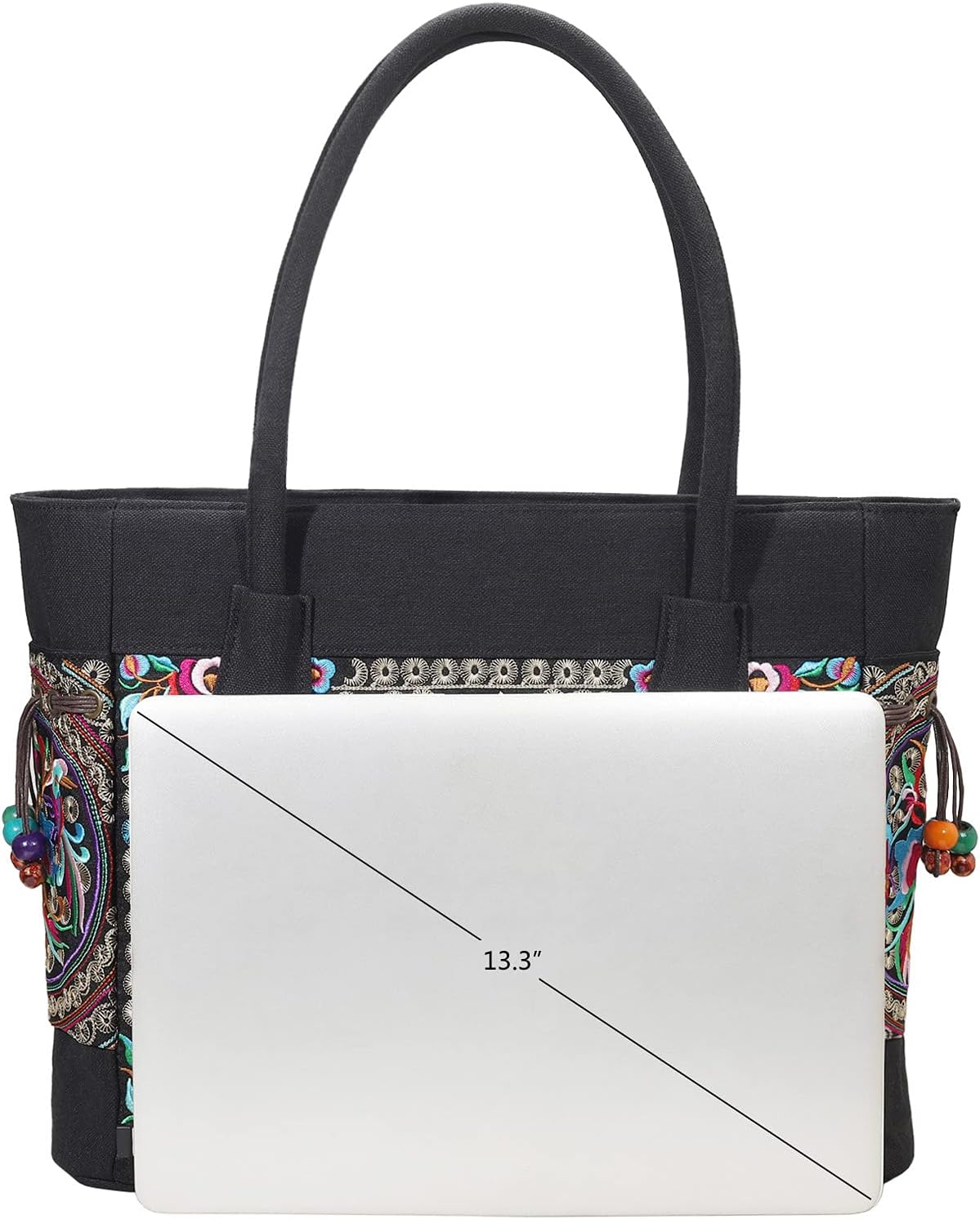 SILKAREA Embroidered Large Canvas Tote Bag for Women with Zipper Handmade Vintage Handbag Shoulder Bag