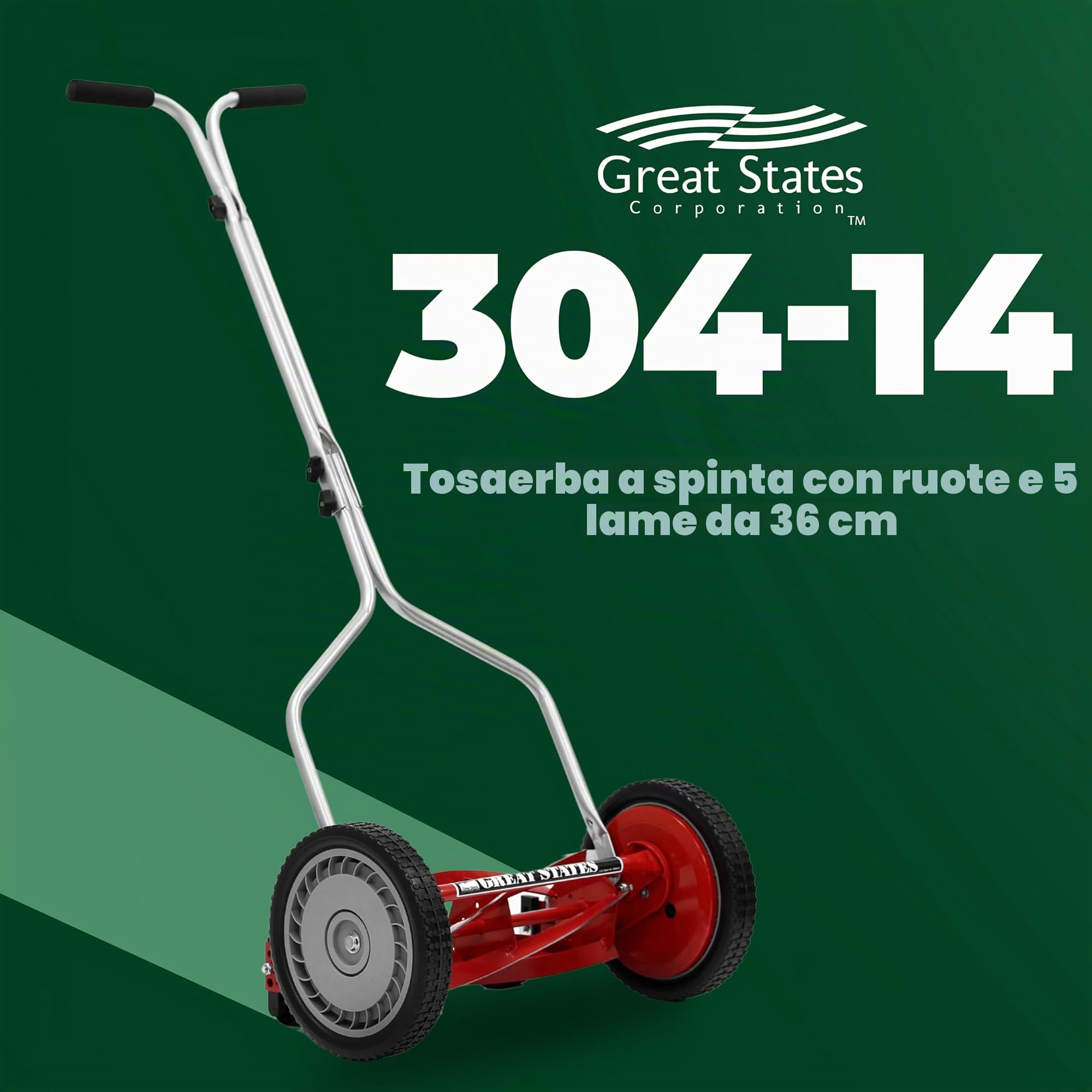 Great States 304-14 - Tosaerba a spinta, rosso, 35,5 cm, 5 lame