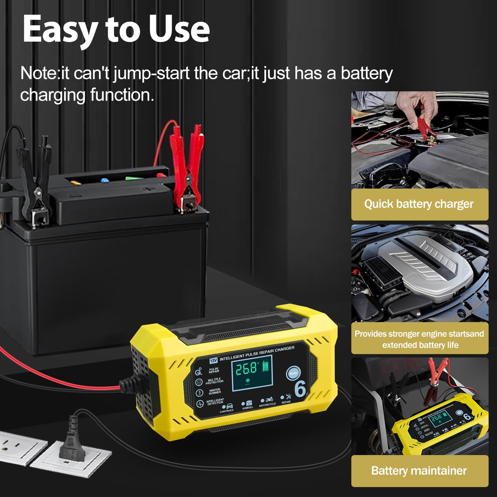 Carica Batteria per Auto, Caricabatterie Auto intelligente da 12V 6A con Schermo LCD Touch Screen, Rilevamento Automatico, Riparazione, Manutenzione e Protezioni Multiple per Piombo-Acido/AGM/Gel