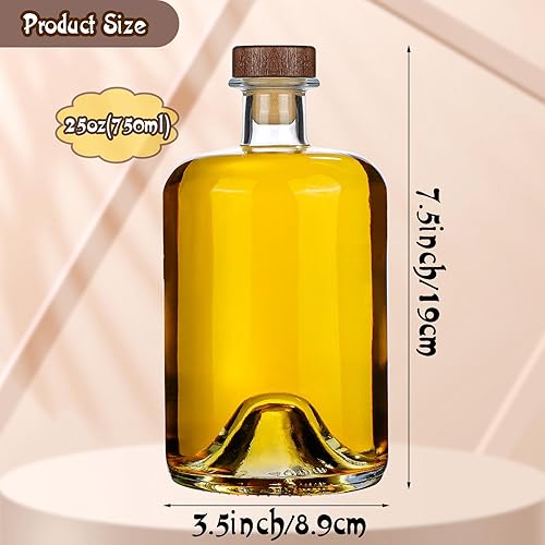 Miniatura 2 de Liengoron 3 botellas de vidrio con corcho de 25.4 fl oz, botella vacía de licor de 25 onzas, botella de vino vacía con tapas de madera en T,