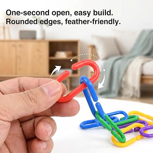 Miniatura 4 de Sukh 250pcs Plastic C Clips Hooks Chain Links - Interchangeable Rainbow C-Links for Pet Parrot Parakeets Rat Sugar Glider Small Bird Cage Toys,