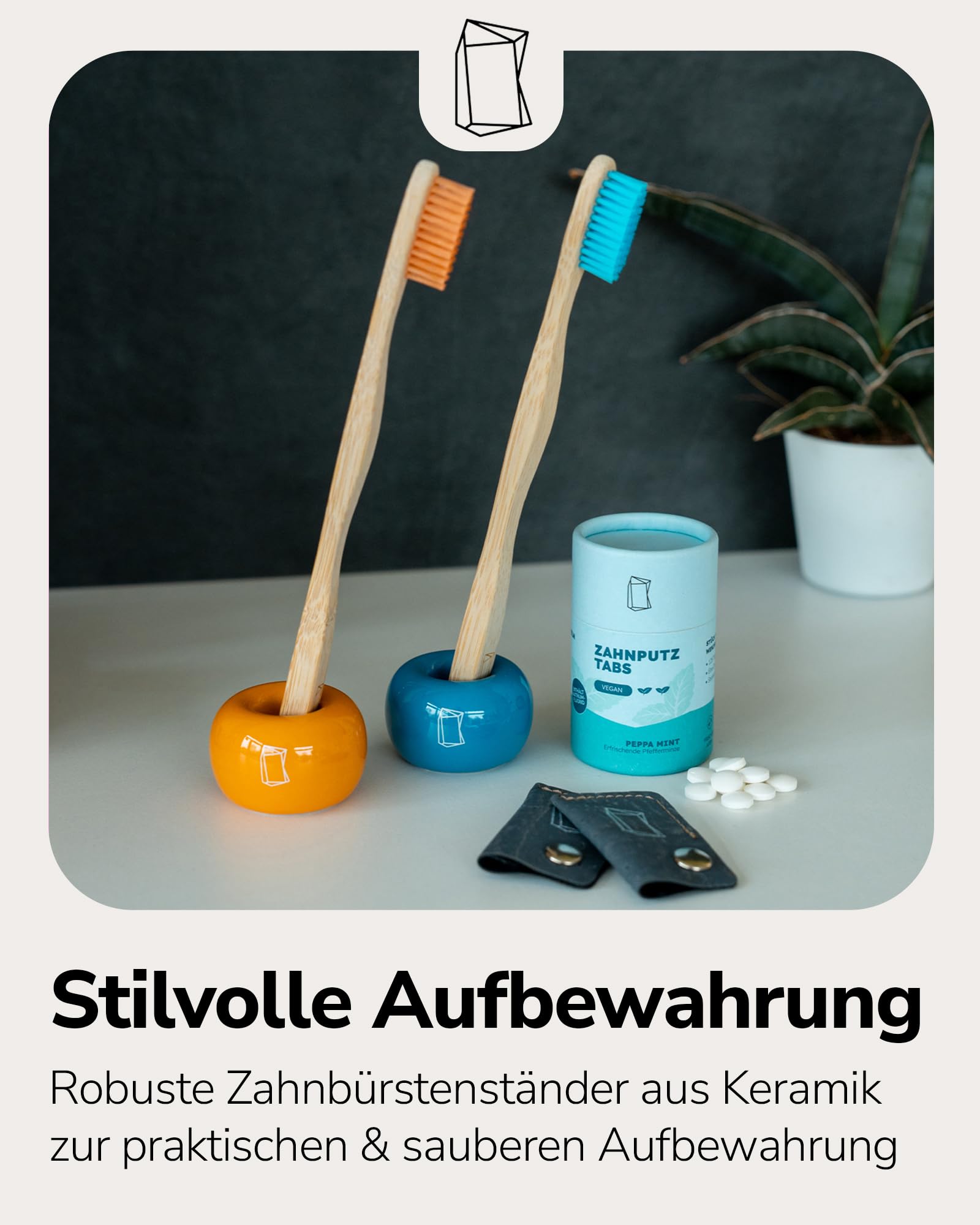 Duschbrocken Feste Zahnpasta Komplettpaket - Set aus 3x Zahnputztabletten, 2x Bambus-Zahnbürste & Zahnpflege-Zubehör - Vegan & Plastikfrei - 93g