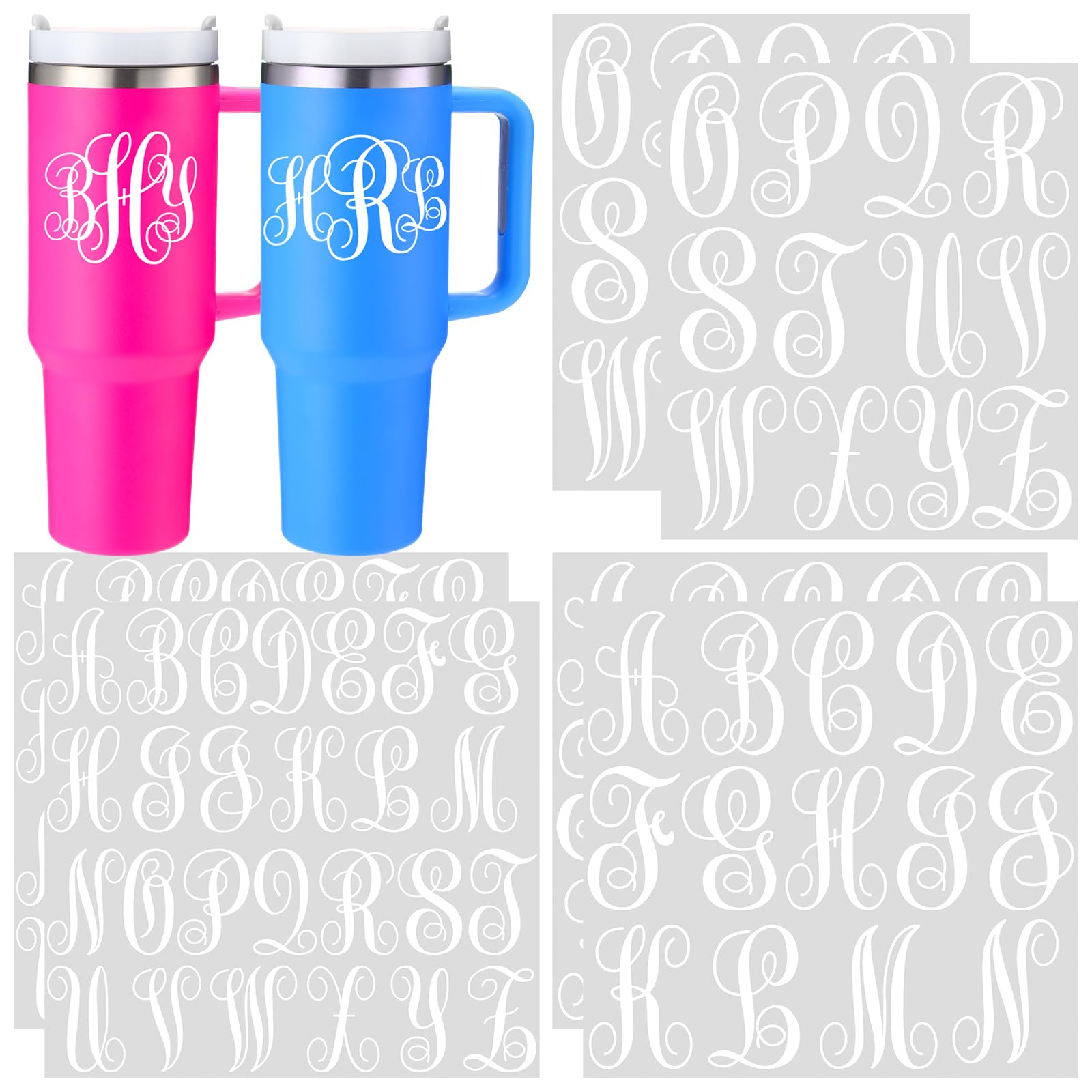 Fullhawl 8 Sheets UV Dtf Cup Wrap Waterproof Split Initial Letters Stickers Custom Vinyl Lettering Alphabet Stickers Personalized Vinyl Name Decals