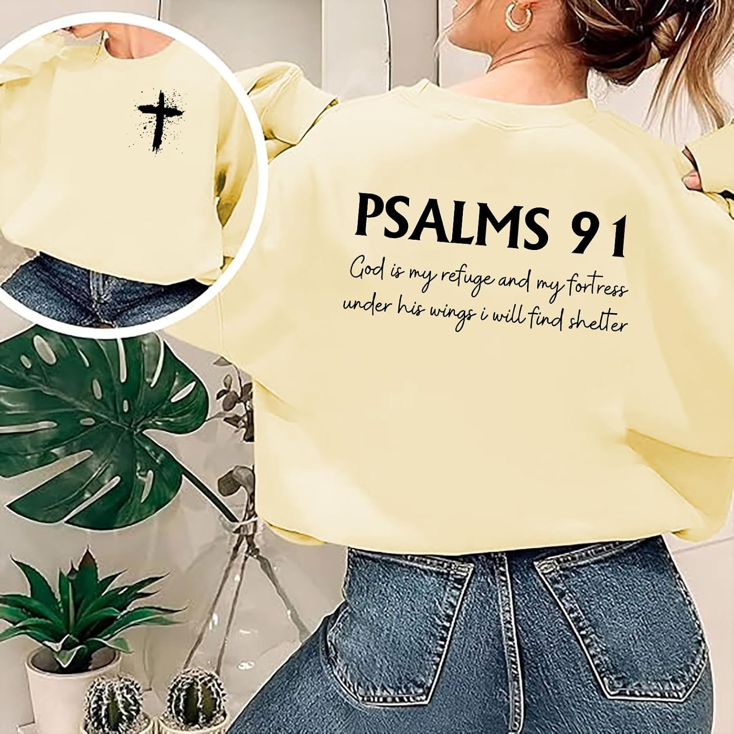 Psalms 91 Sweatshirt Women Christian Lightweight Sweatshirts Cross Jesus Long Sleeve Pullover Top Shirt