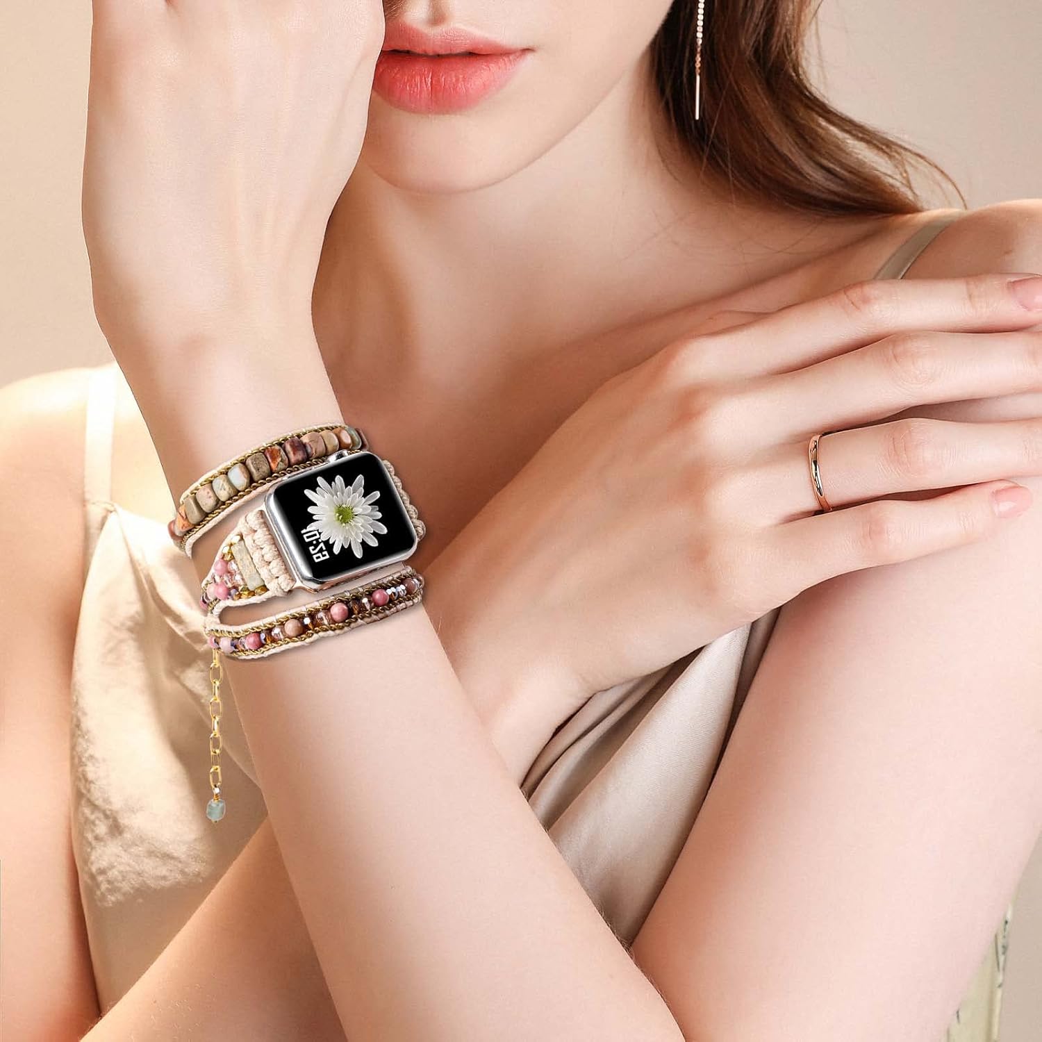 Handmade Boho Watch Band Compatible with Apple Watch 49MM 45MM 44MM 42MM 41MM 40MM 38MM Beaded Wrap Bracelet for iWatch Ultra, Series SE/9/8/7/6/5/4/3/2/1, Fancy Strap for Women