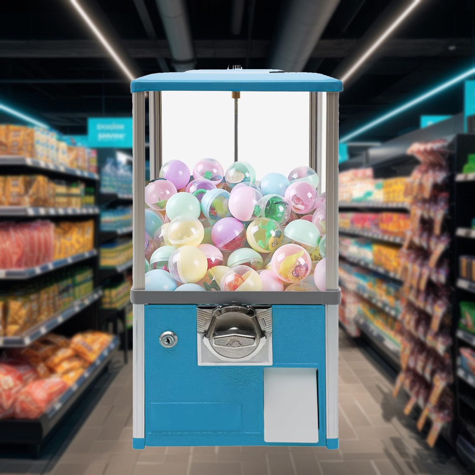 JJENXYYDS Gumball Vending Machine for Supermarket,Prize Machine Gumball Machine with Keys,Capsules Toy Vending Machine Dispenser,Vending Machine for Selling Capsule Toys Candies,Blue
