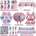 103PCS Stitch Party Supplies Birthday Decorations Set Include Banner, Balloons, Stickers, Hanging Swirls, Cake Cupcake Toppers, Tablecloth for Boys Girls Stitch Theme Party (Pink)