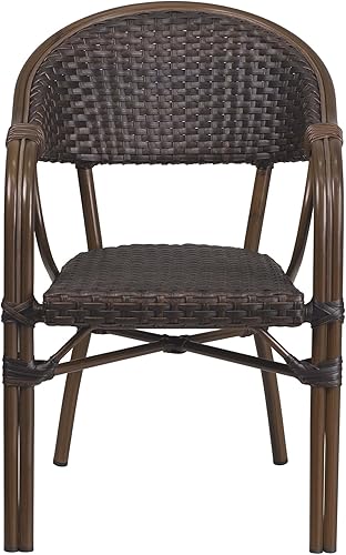 Miniatura 5 de Flash Furniture Milano Series - Silla de patio de ratán marrón oscuro con marco de bambú rojo y aluminio