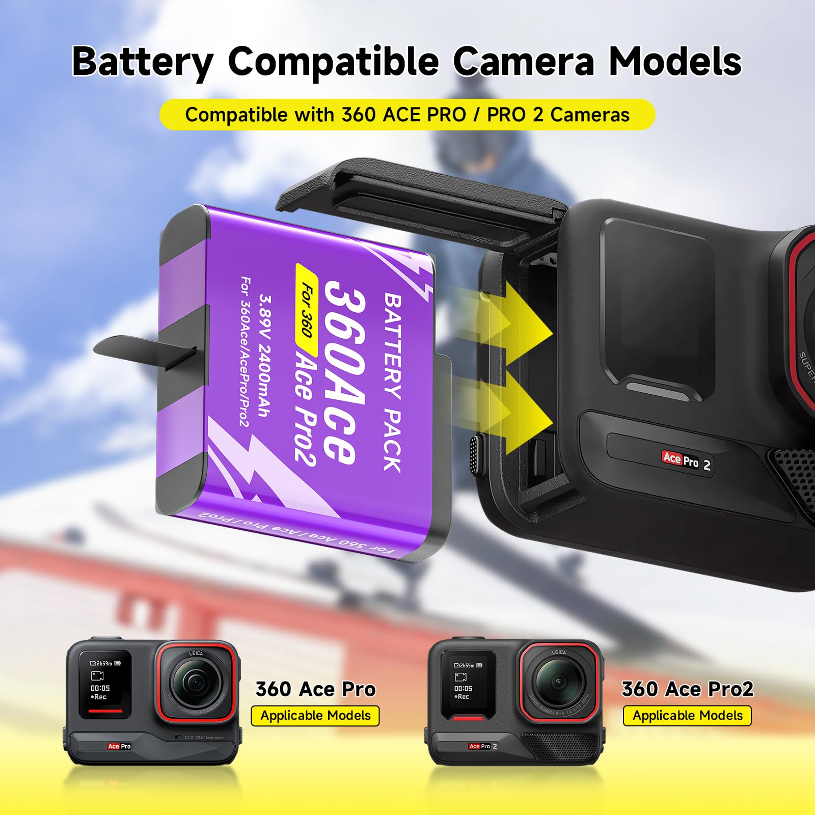 CITYORK [Confezione da 3] 2400mAh Batteria per .Insta-360. Ace/Ace Pro/Ace Pro 2 Batteria di ricambio, Batteria ricaricabile di Accessori per fotocamere sportive, Alta capacità, Facile ricambio