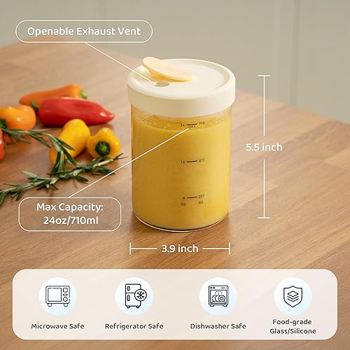 Miniatura 4 de SOLIGT Paquete de 4 recipientes para congelador de sopa con tapas ventiladas, tarros de vidrio de almacenamiento de alimentos de 24 onzas, aptos