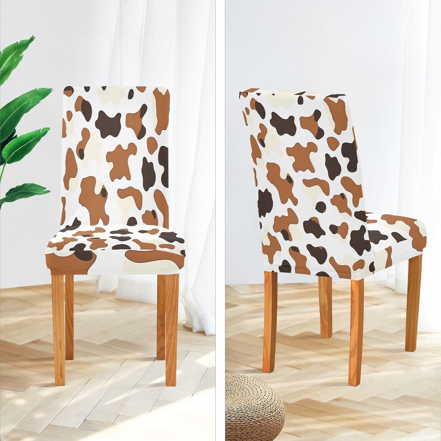 ALAZA Chair Covers for Dining Room, Brown Black Cow Pattern Stretch Chair Cover Sets Chair Protector Removable Washable for Ktichen Restaurant Hotel
