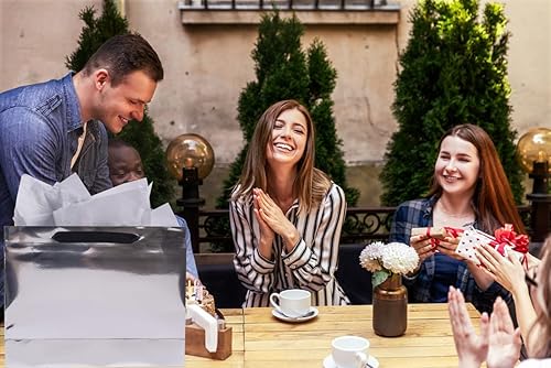 Miniatura 5 de Lyforpyton Bolsas de regalo grandes con papel de seda de 13 x 4.3 x 10.2 pulgadas, bolsas de regalo plateadas para el día del padre, fiesta de