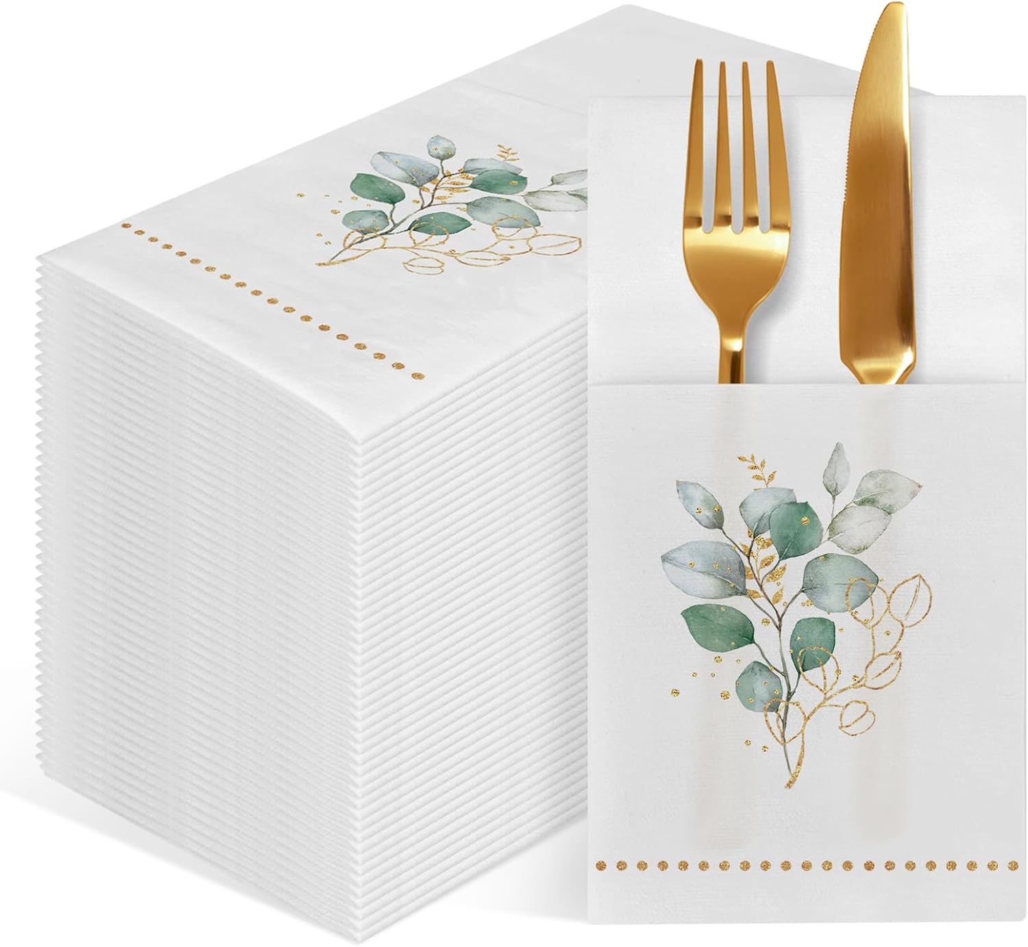 IANFEPH Disposable Linen-Feel Dinner Napkin with Built-in Flatware Pocket, 50 Pack Prefolded Paper Napkins for Silverware Elegant Guest Hand Towels for Wedding Birthday Party Baby Shower Supplies