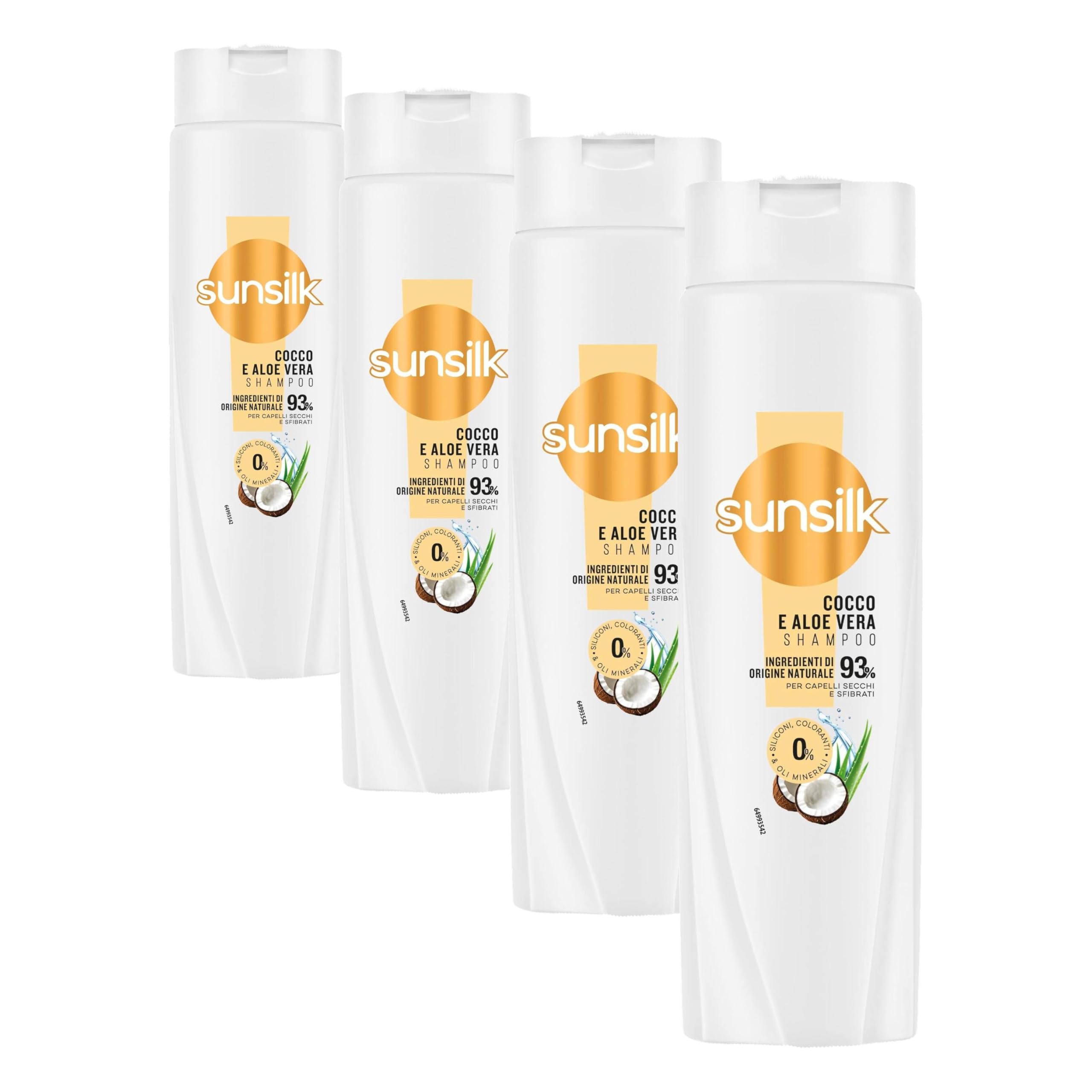 Sunsilk, Shampoo Cocco e Aloe Vera, Shampoo per Capelli Secchi e Sfibrati, Formula Nutriente e Protettiva per Capelli Visibilmente Sani, Senza Appesantire, con Cocco e Aloe Vera, 250ml