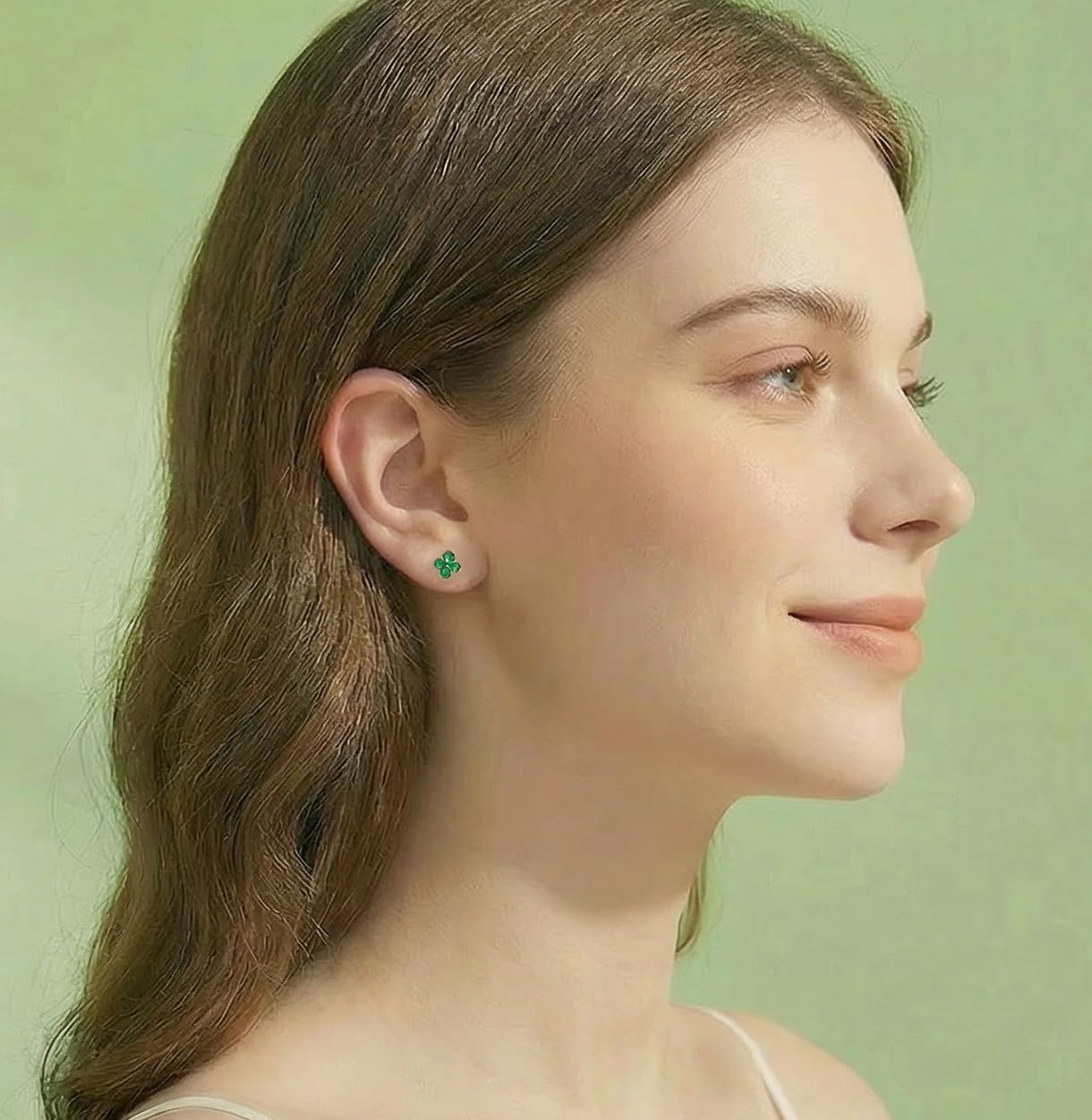 Reffeer Solid 925 Sterling Silver Green CZ Clover Flower Stud Earrings for Women Teen Girls Crystal Flower Earrings Studs for Spring - Image 2