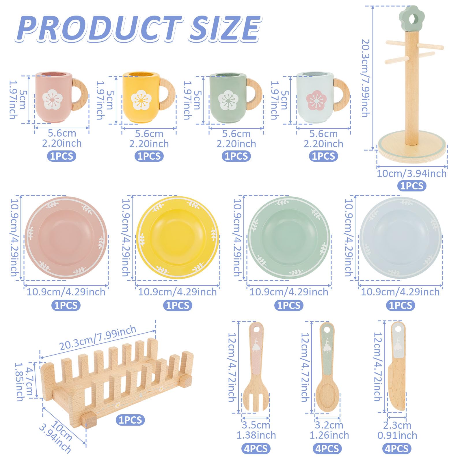 MENIBBLER Wooden Kitchen Toys, Kid Wooden Dinnerware Toy Set, Wood Kids Kitchen Playset - Image 2