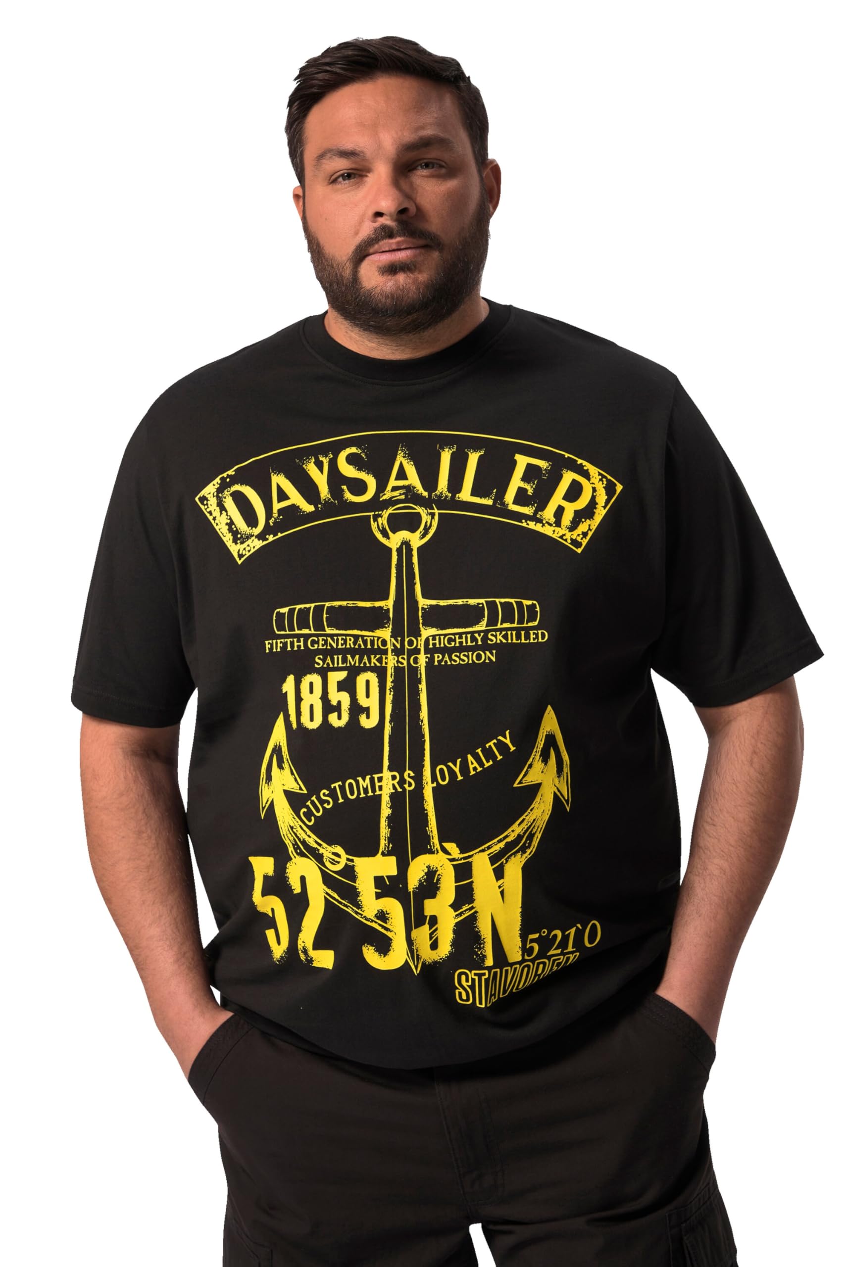 Men Plus Herren große Größen Übergrößen Menswear L-8XL T-Shirt, Halbarm, Bauchfit, Frontdruck 829761