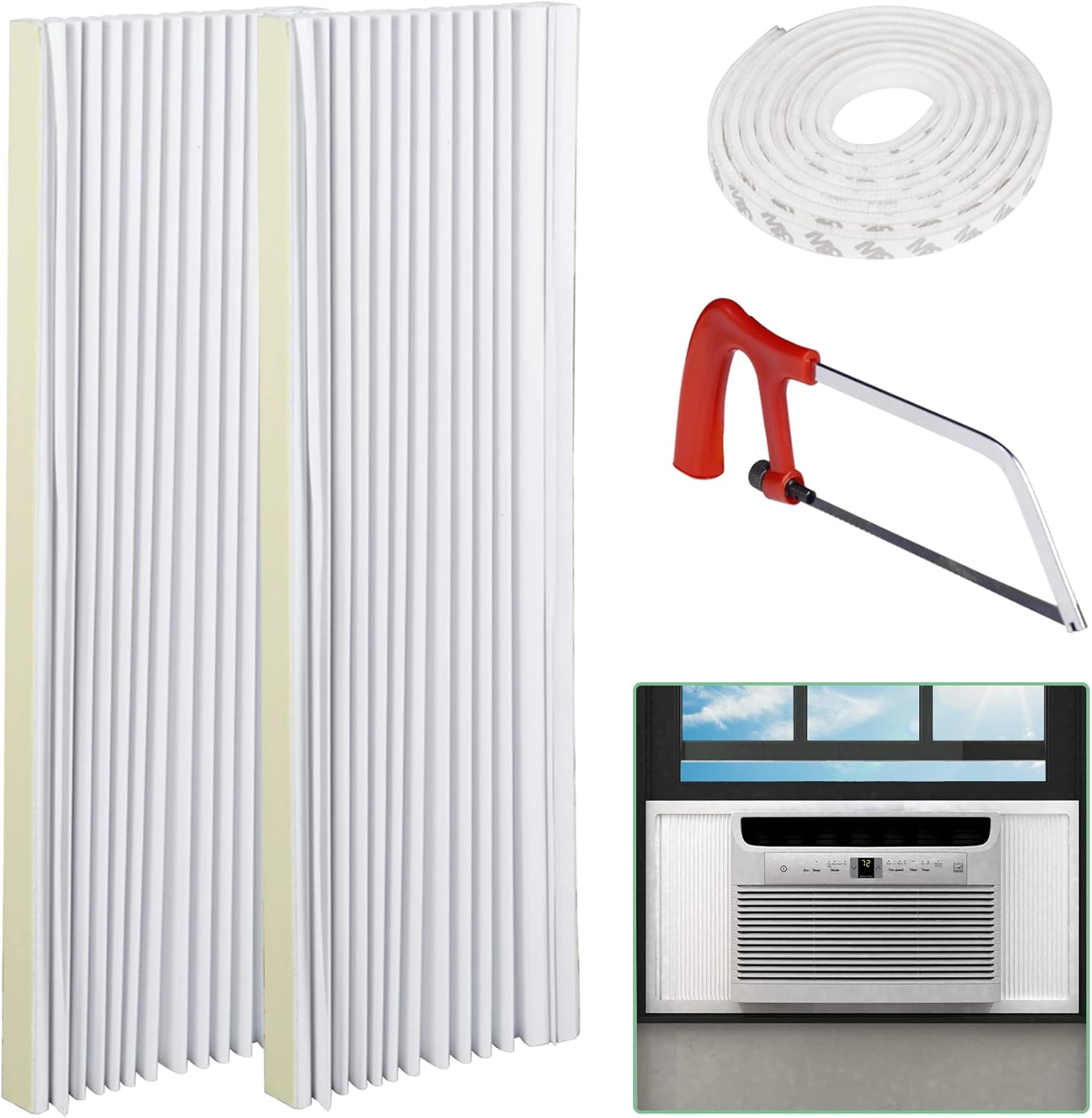 Window Air Conditioner Side Panels Kit, Adjustable Air Conditioner Replacement Screen, Window AC Side Panels Fits Up to 17 x 10 inch, White