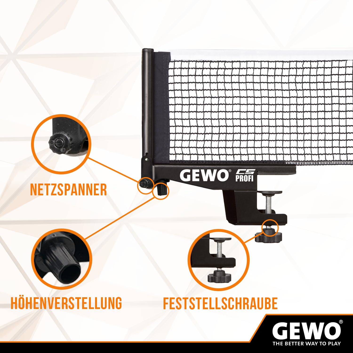 GEWO Tischtennisschläger-Set - Family & Friends & GEWO Tischtennisnetz CS Profi - Professionelles Tischtennis-Netz für die Tischtennisplatte, Tischbreite 152cm