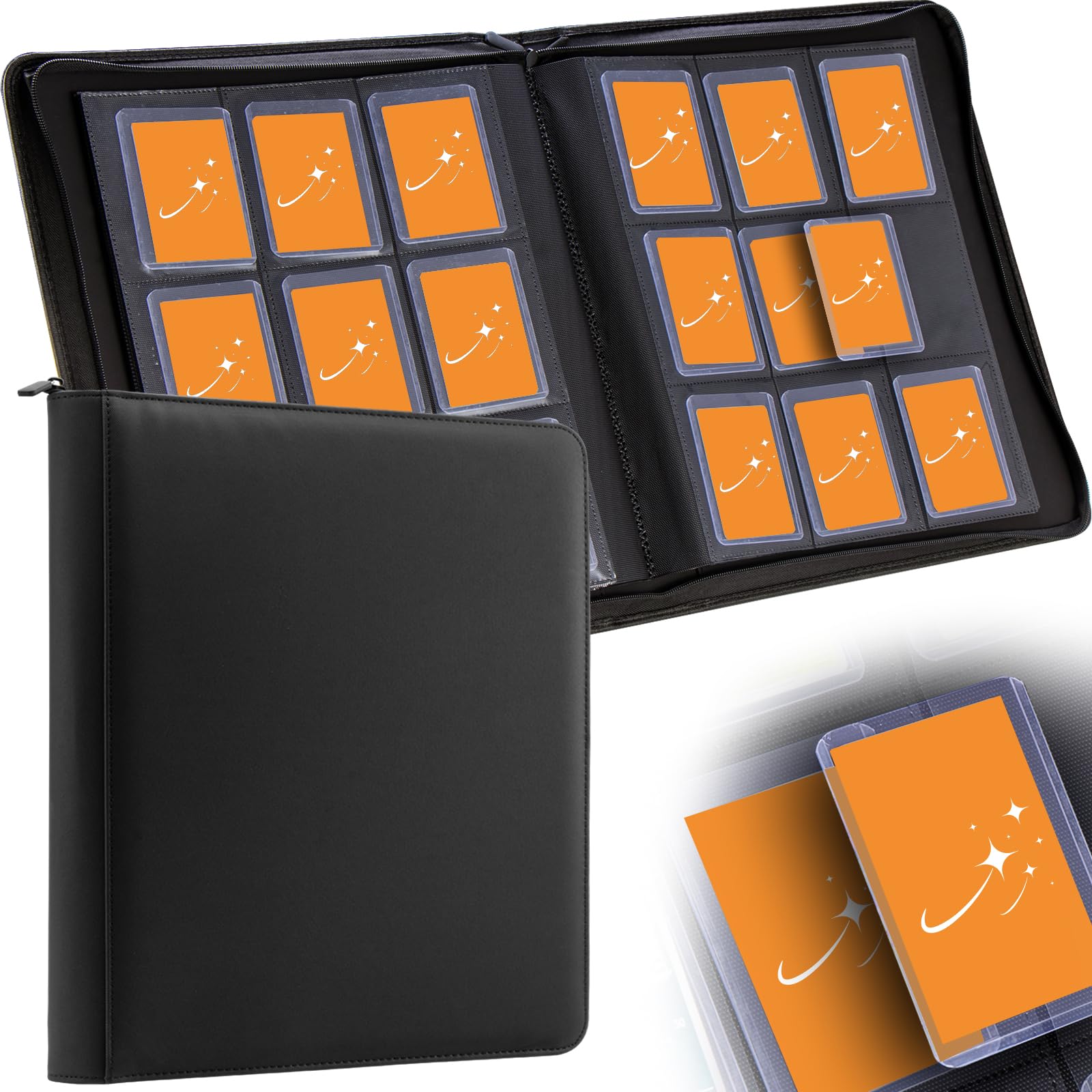 Toploader Binder, Holds 360 Toploaders, 9 Pocket Top Loader Holder with 20 Double Sided Sleeves for 7.6 x10.1cm Rigid Card Holders for Trading Cards or Sports Cards in Toploaders