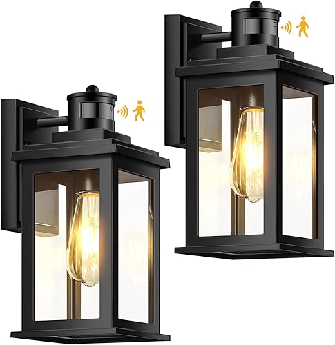 Miniatura 34 de VIANIS Luces negras para exteriores del atardecer al amanecer para casa, paquete de 2 luces de pared al aire libre, luces de porche impermeables