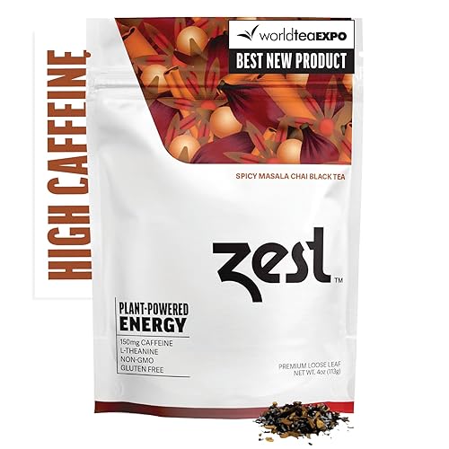 Miniatura 16 de Zest Mezcla de hojas energéticas de 150 mg de alta cafeína, té negro picante Masala Chai, paquete de 20 bolsas, alternativa de café saludable con