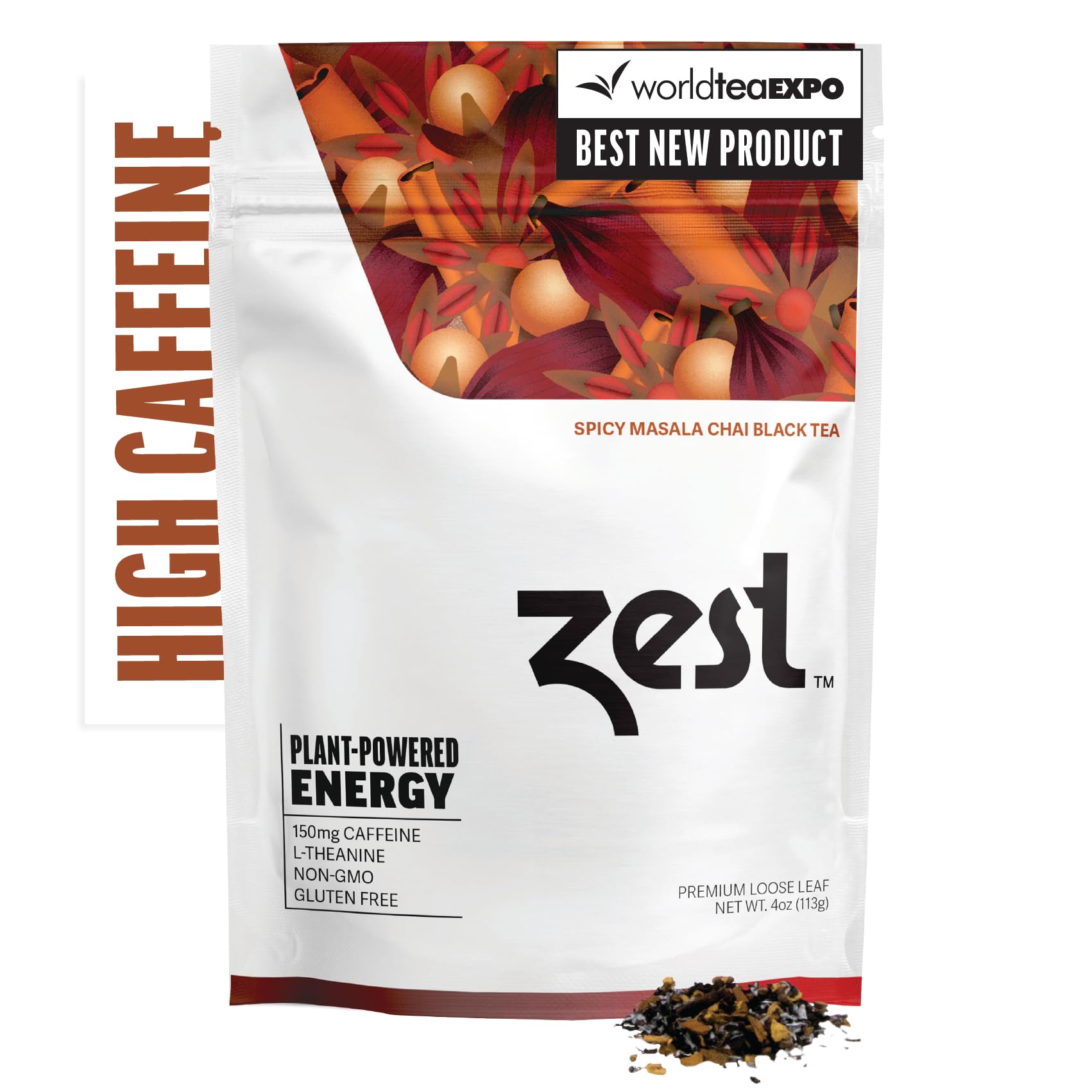 Zest Energy Black Tea - Spicy Masala Chai Loose Leaf Blend - High Caffeine Cardamom Ginger Tea with Cinnamon - Caffeinated Coffee Altnernative -