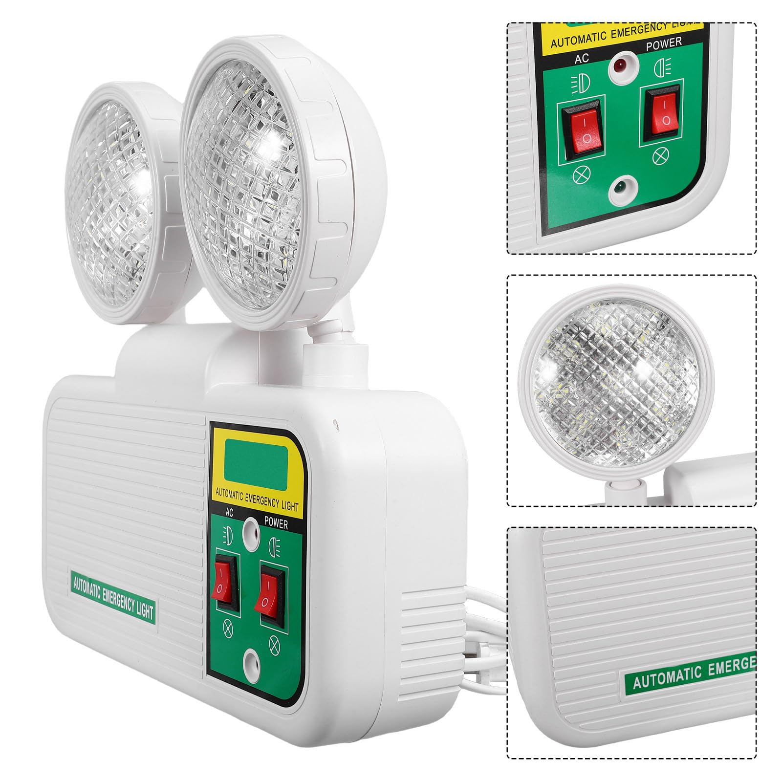 STOBAZA Lampada di Emergenza LED a Doppia Testa Bianca, Plastica | Testa Regolabile, Resistente Agli Urti, per Corridoi e Hall, Uso Business e Supermercati