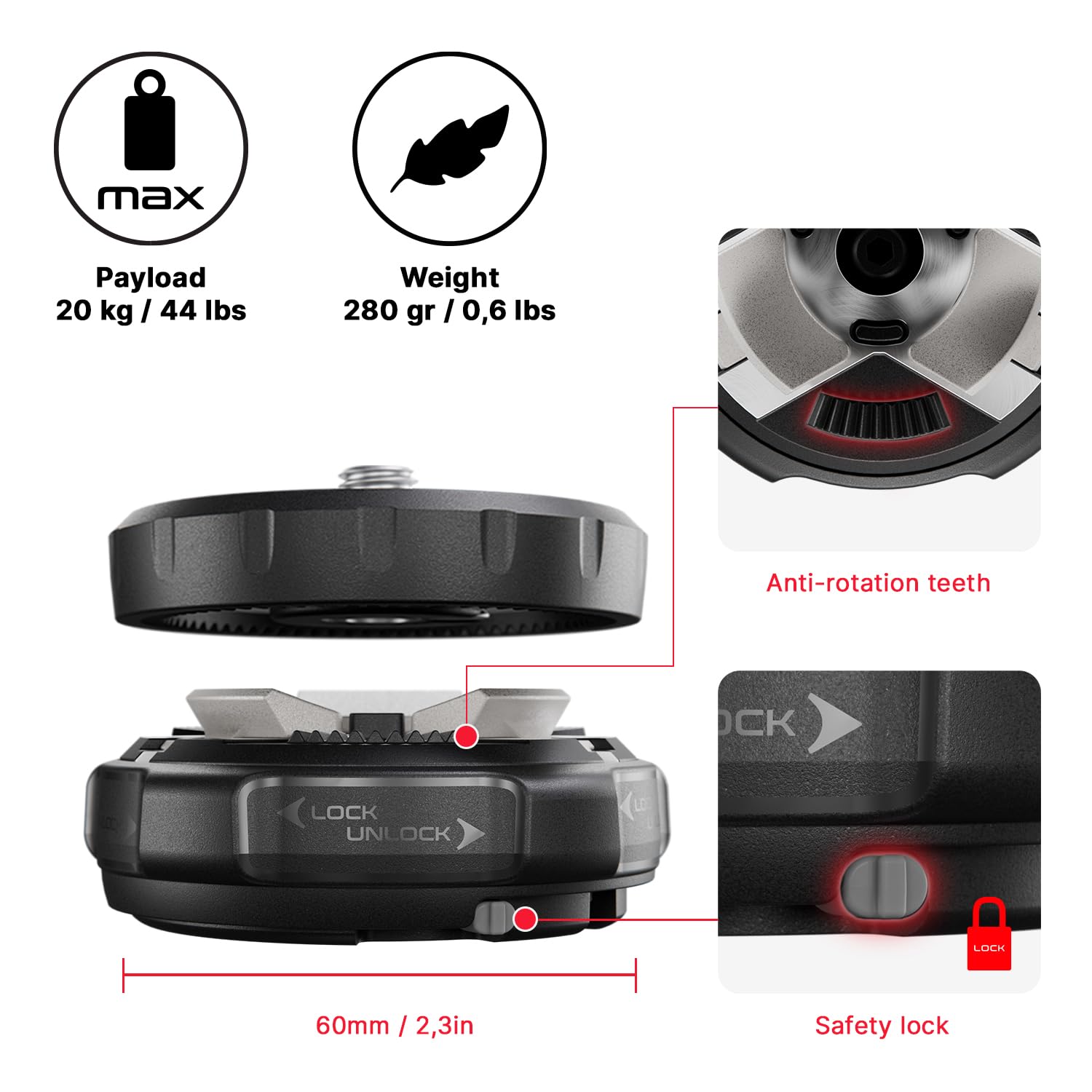 Manfrotto Xchange Quick Release, uniwersalny system statywu/suwaka/akcesoriów, podstawa i płyta, 20 kg, lekkie aluminium, gwinty 3/8" i 1/4", zdjęcie/wideo/oświetlenie