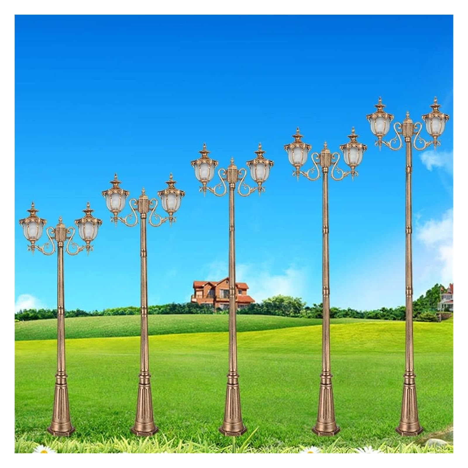 Lampki słupkowe na zewnątrz vintage retro ogród oświetlenie uliczne światło pocztowe 2 światła ogród krajobraz lampa zewnętrzna tradycyjna latarnia słupkowa wodoodporna, brąz-290 cm