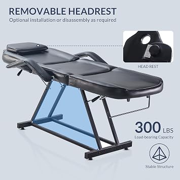 BELLEZE Adjustable Tattoo Table Chair Salon Bed Eyelash Microblading Esthetician Equipment for Professional Massage Facial Lash Beauty Treatment Spa - Black