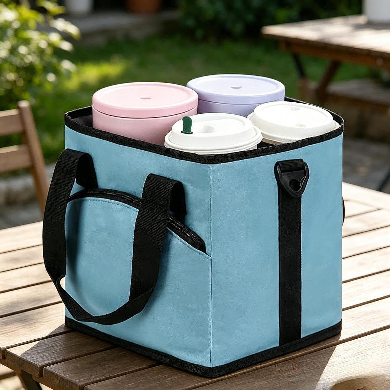 Getränkehalter, Wasserdichte, Faltbare, Verstellbare Thermotasche Aus Oxford Gewebe mit Austauschbaren Trennwänden Und Zubehörfach, Blau