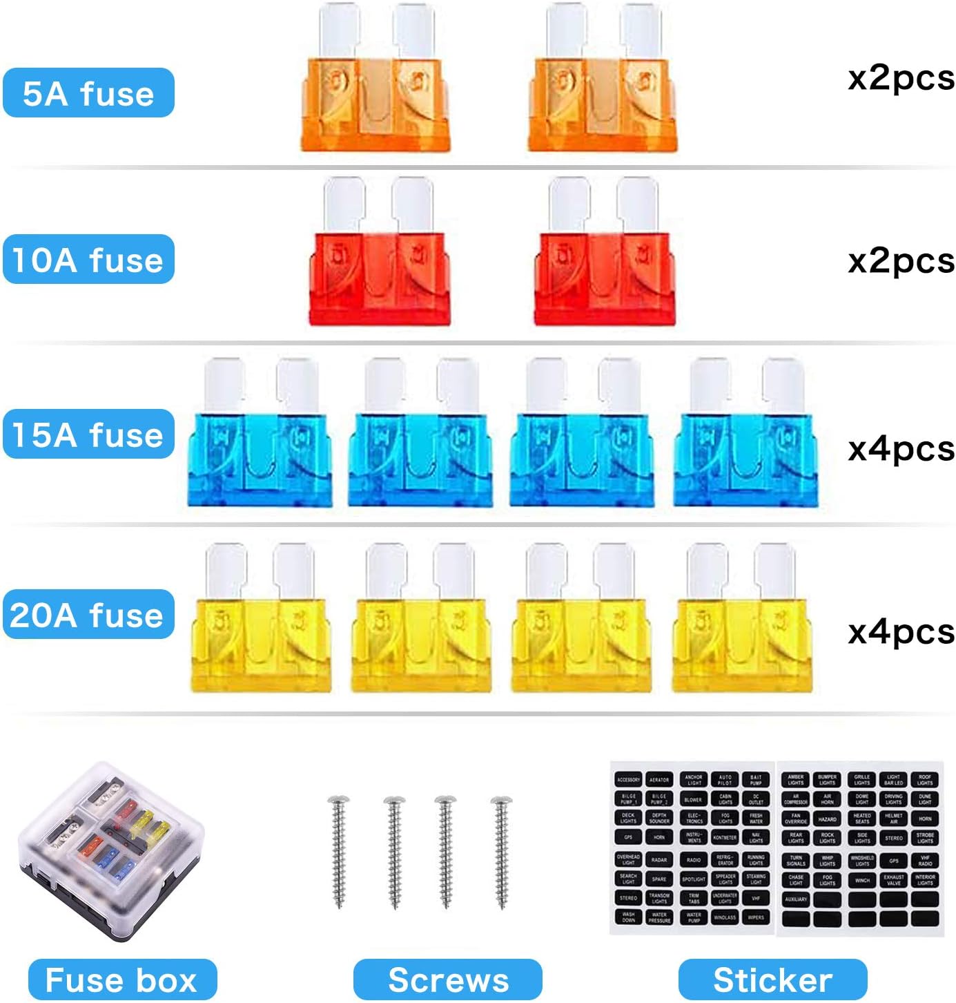 12V Fuse Box 6 Way 12 Volt Fuse Block ATO/ATC with LED Indicator Light Waterproof 24V for Marine Automotive Boat Car Truck
