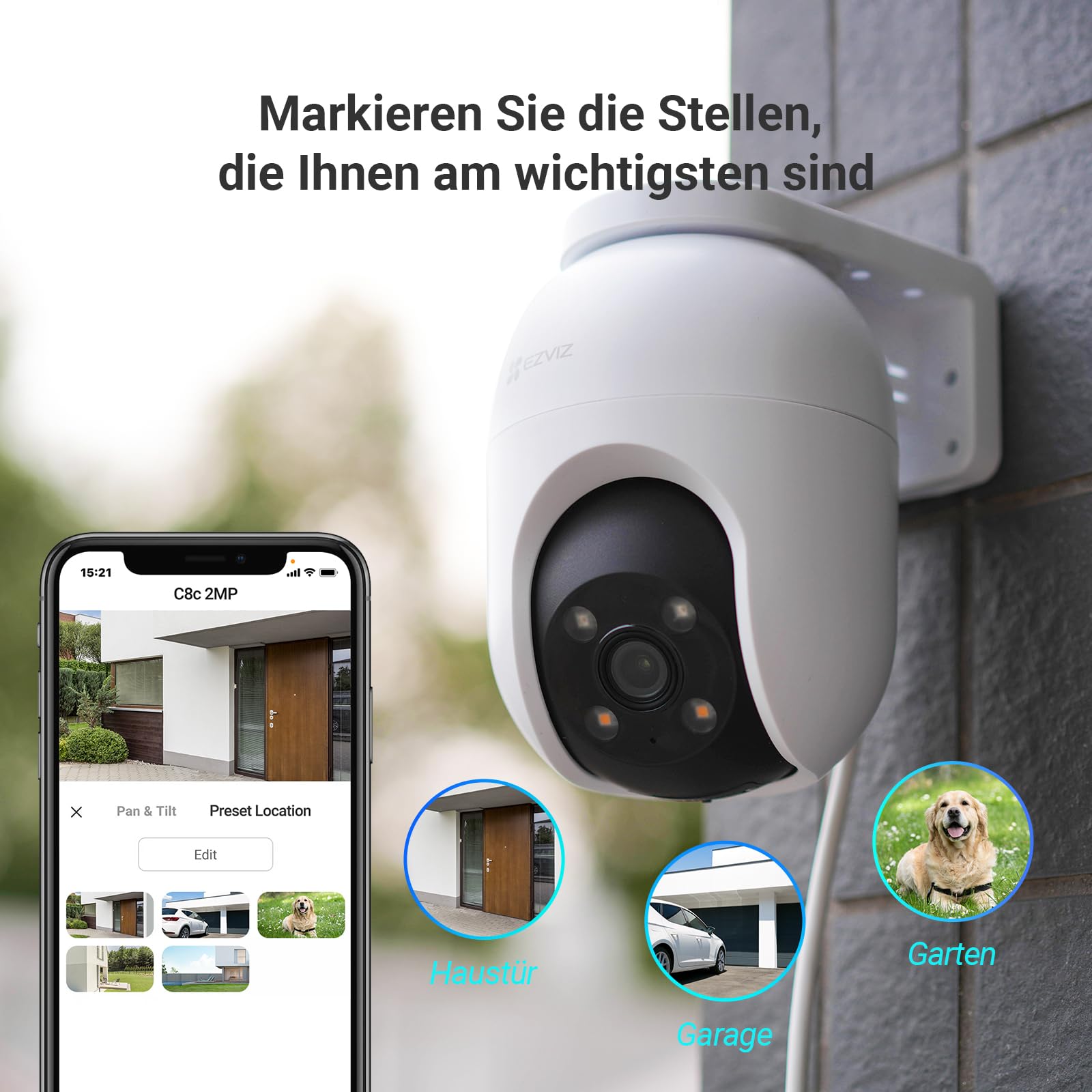 EZVIZ 2MP Überwachungskamera Aussen, WLAN IP Kamera mit 360° Abdeckung und Zwei-Wege-Audio, Personenerkennung mit Smart Tracking, Aktive Verteidigung mit Ton und Licht, wasserdicht, C8c 2 Pack