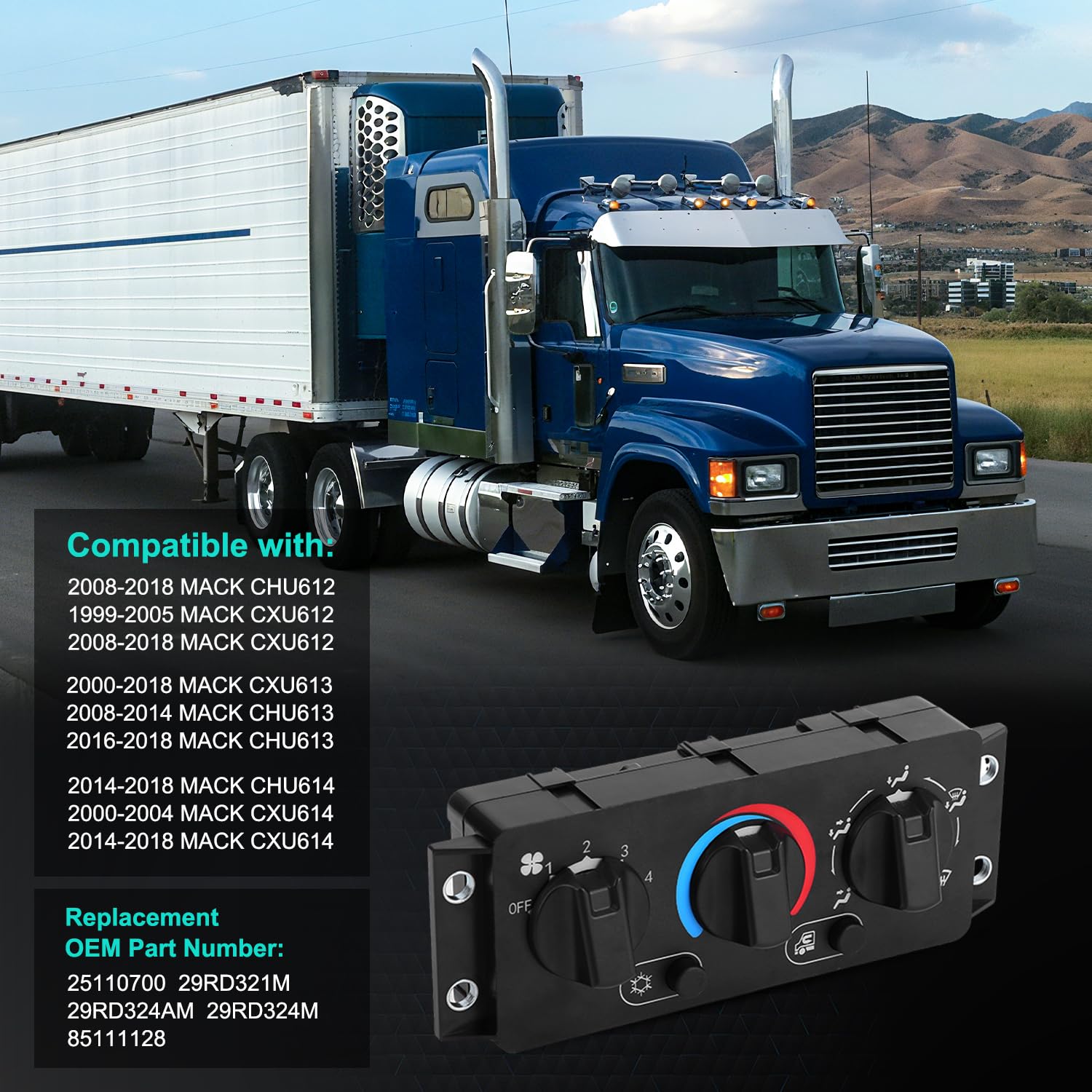 20992943 Heater A/C Control Switch Fit for 1999-2018 Mack - CHU612 CXU612 CHU613 CXU613 CHU614 CXU614 Heat A/C Temperature Climate Control Panel Replacement OE 29RD324AM 25110700 70826280