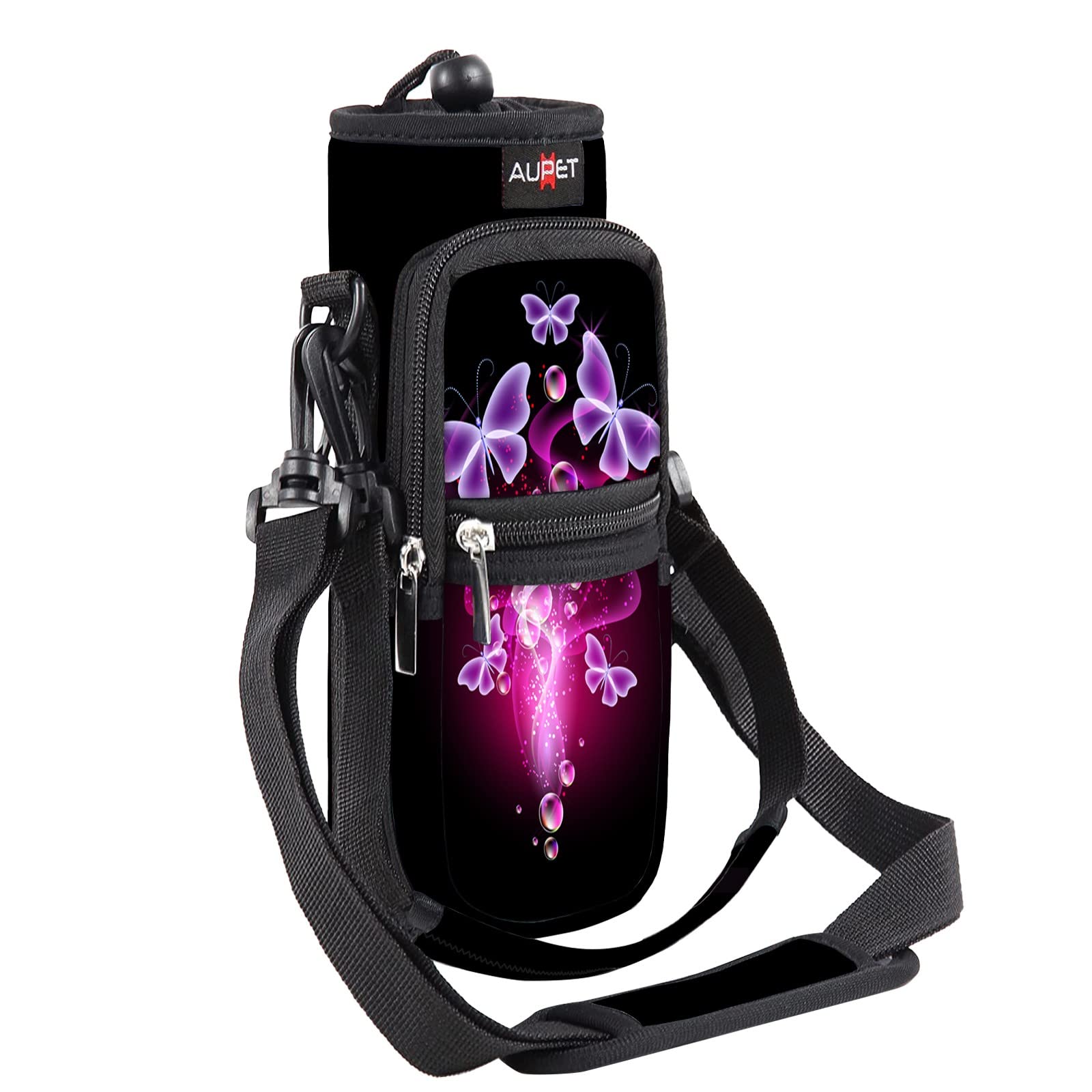 AUPET Water Bottle Sling Bag Sleeve Holder Carrier 25/32/40/64 oz,Insulated Crossbody Water Bottle Case Cover with Strap and Pockets for Men/Women