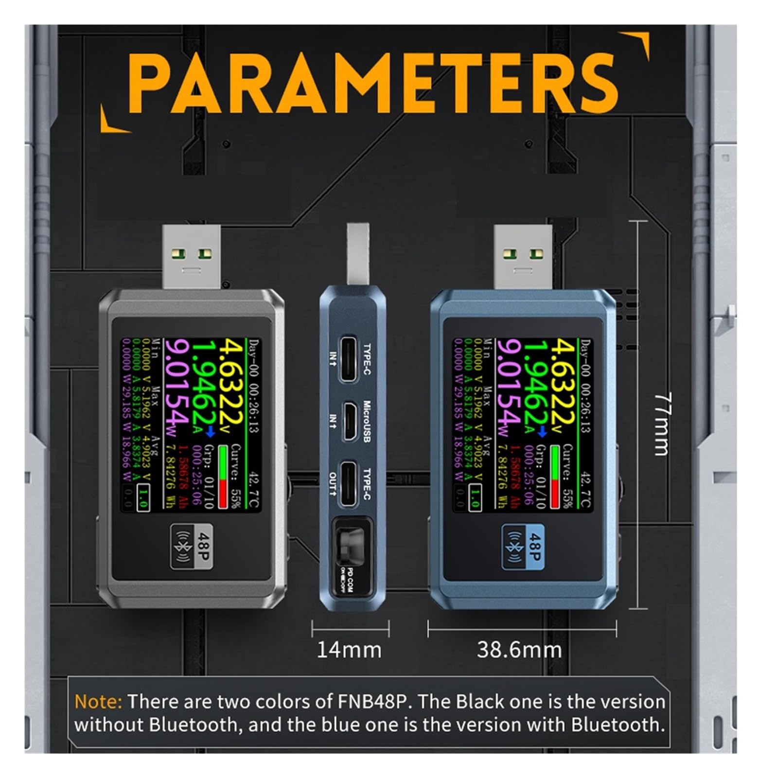 Tester USB,Tester kabla USB, FNB58 FNB48 Tester USB woltomierz amperomierz szybkie wykrywanie ładowania wyzwalacz detektor napięcia narzędzie do pomiaru pojemności baterii do sprawdzania pojemności, c