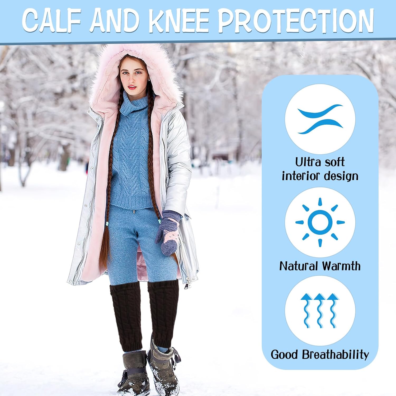 CIEOVO 2 Pairs Women Knit Leg Warmers Winter Warm Long Boot Socks
