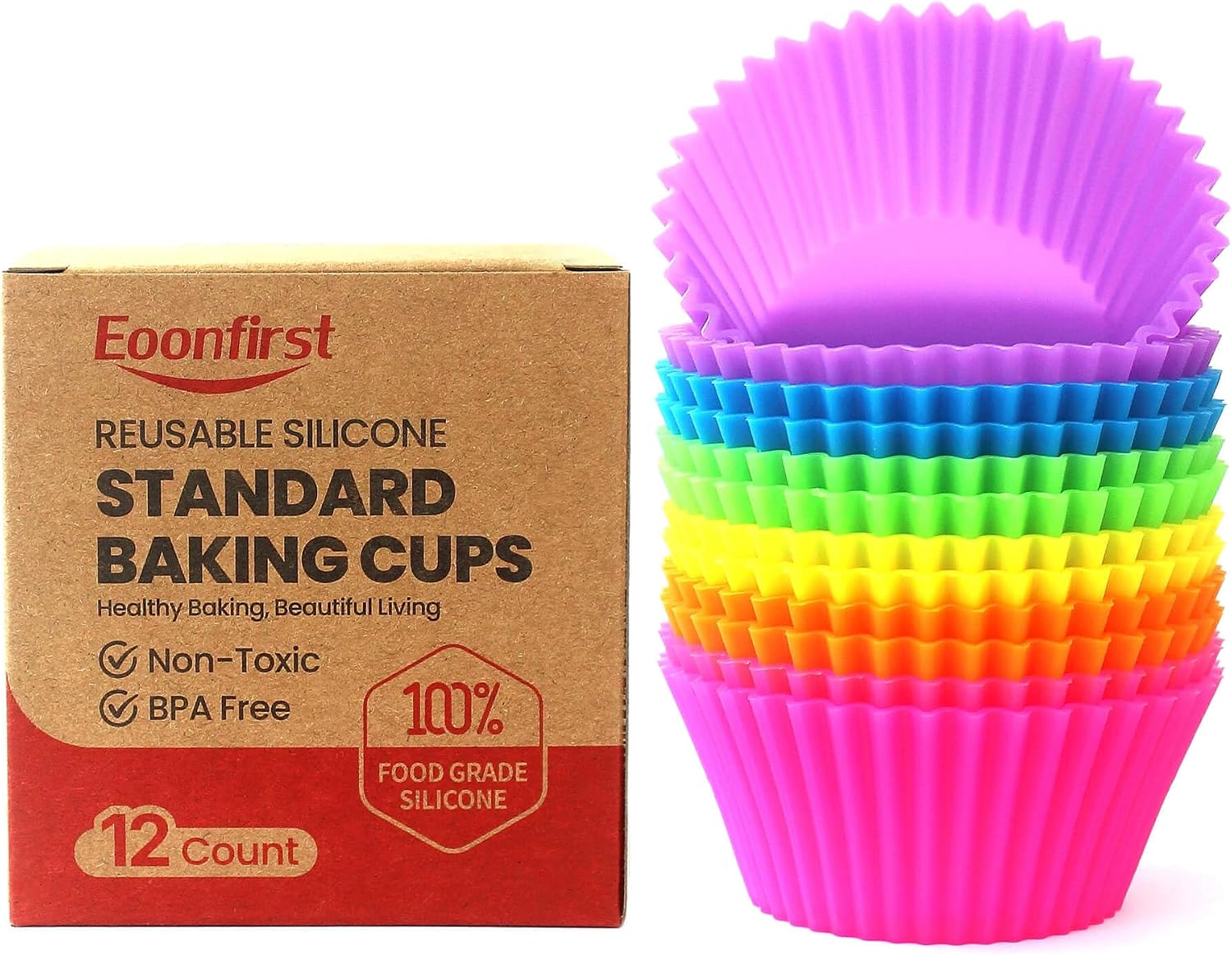 12 Pack Reusable Non-Stick Silicone Baking Cups Standard Size