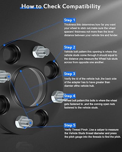 Miniatura 2 de ECCPP 2 espaciadores de rueda centrados de 0.591 in de 4 x 4.5 4 x 114.3 4 lengüetas con pernos de 12 x 1.25 de 2.602 in, color negro, compatible