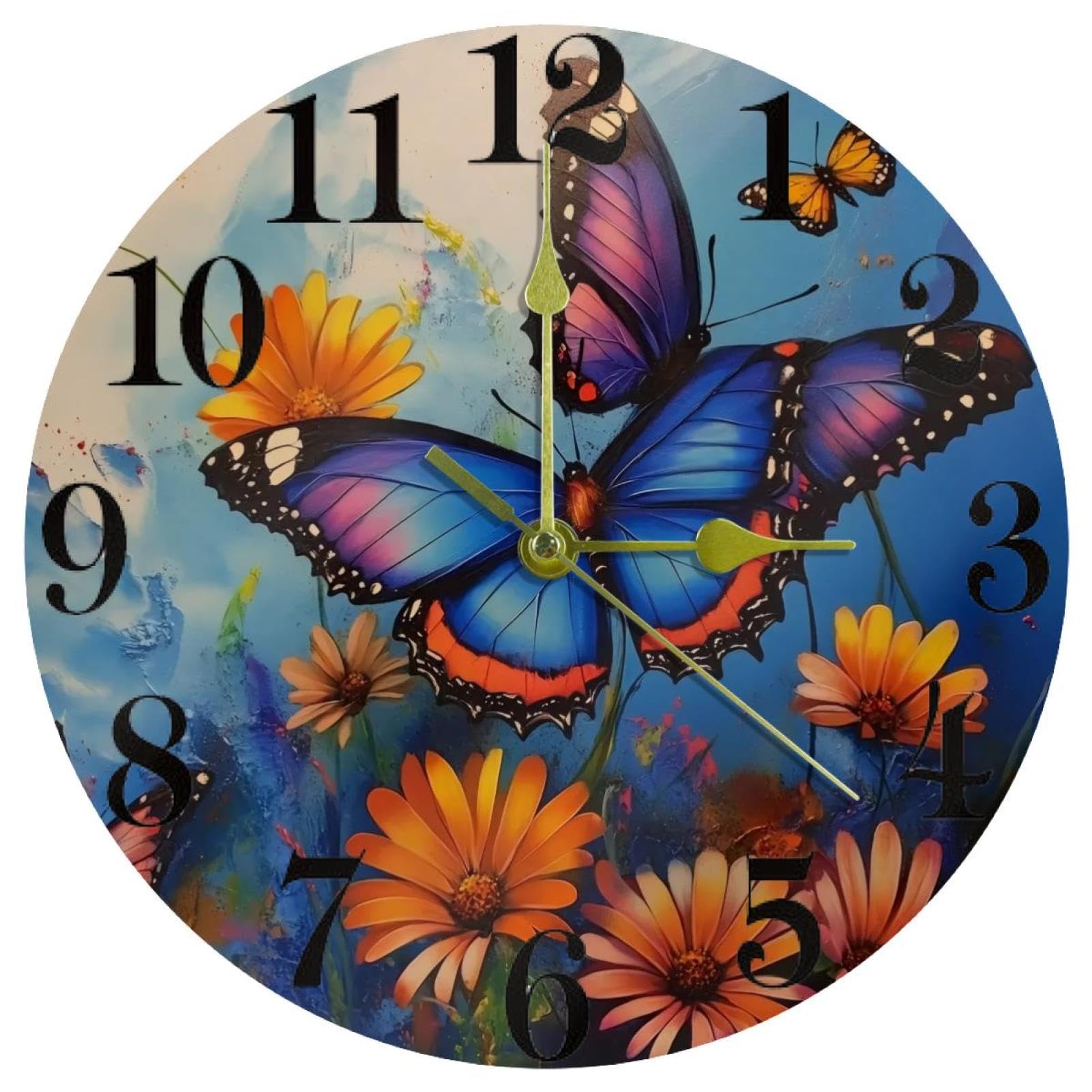 Horloge murale ronde bleue à quartz pour la cuisine et le bureau