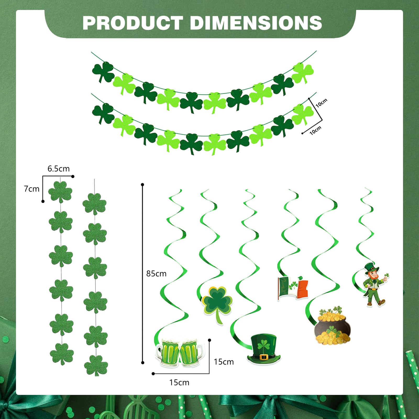 10pcs St Patrick's Day Decorations, Felt Shamrock Clover Garland Decorations St Patrick's Day Decor - Image 2